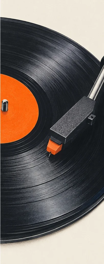 Tocadiscos con un vinilo de etiqueta naranja